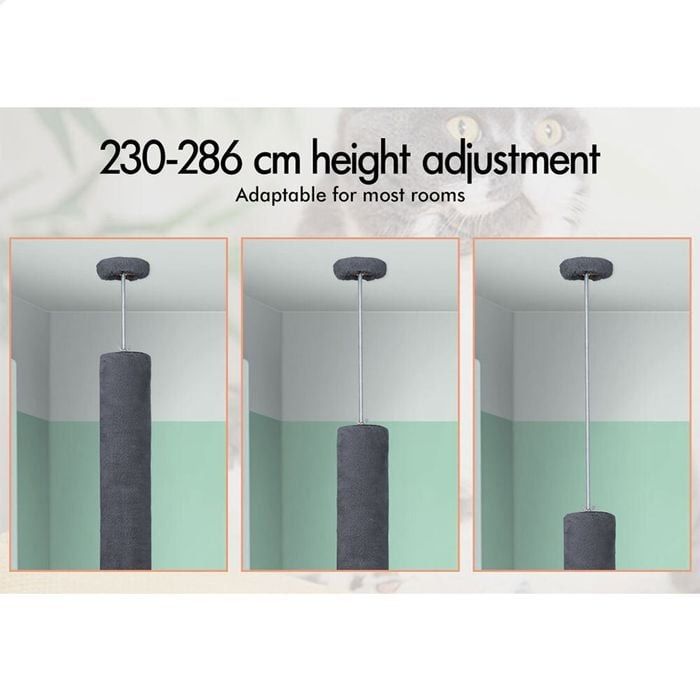 Floor to Ceiling Cat Tree Tower Adjustable 230 - 286cm Grey