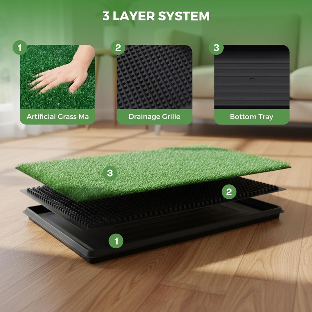 Dog Grass Pad with Tray 3-Layer for Indoor Outdoor Use