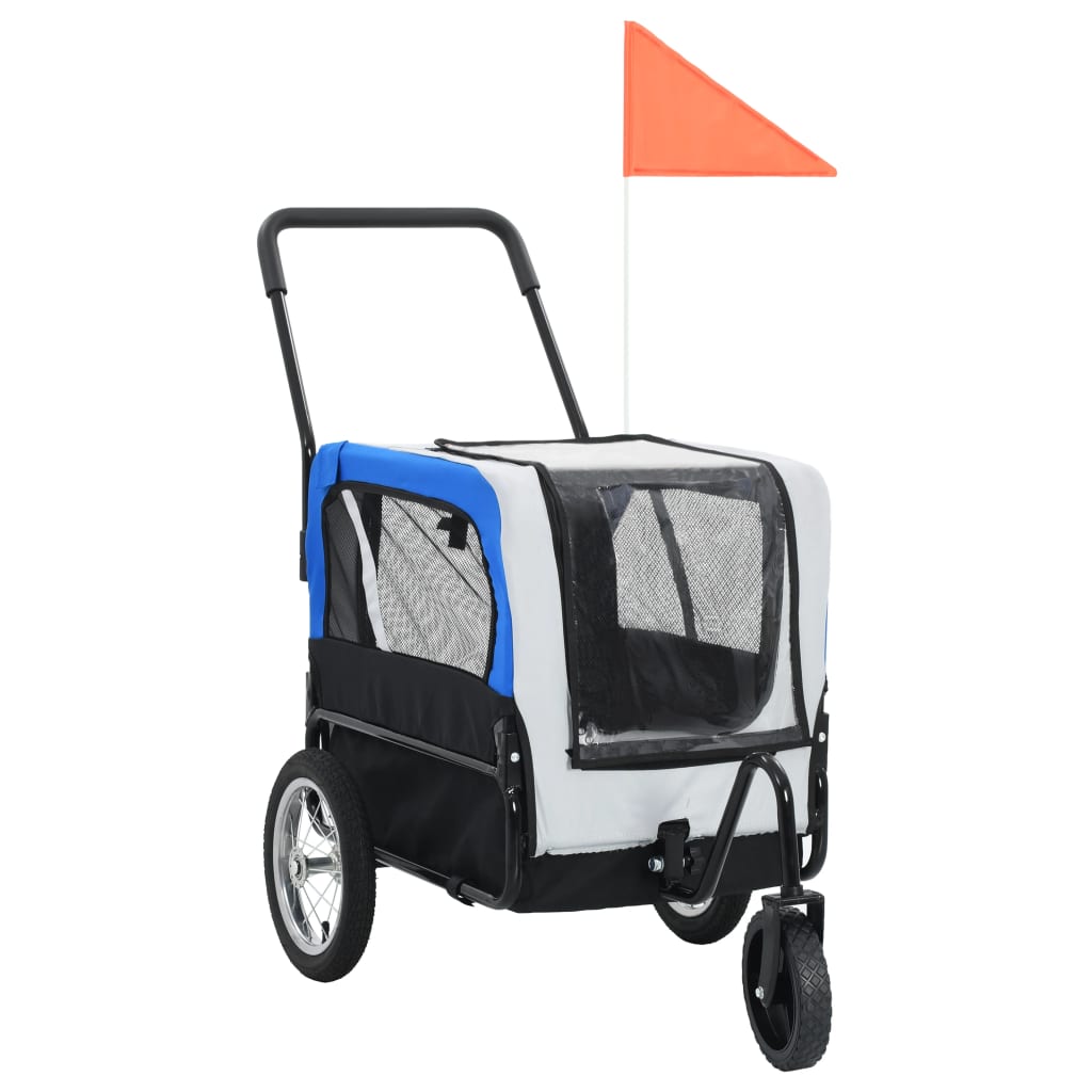NNEVL 2-in-1 Pet Bike Trailer & Jogging Stroller Grey and Blue