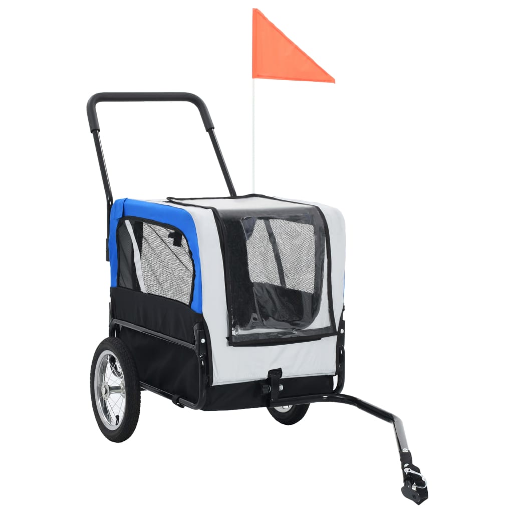 NNEVL 2-in-1 Pet Bike Trailer & Jogging Stroller Grey and Blue