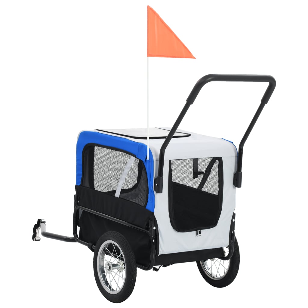 NNEVL 2-in-1 Pet Bike Trailer & Jogging Stroller Grey and Blue