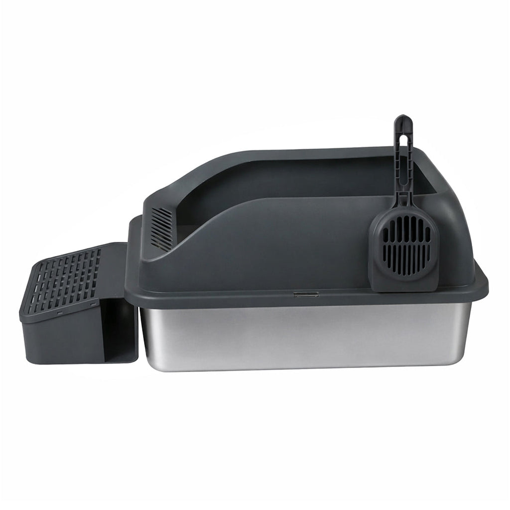 Pawz Stainless Steel Cat Litter Box Big Cats Kitten High Sided Easy Clean Grey