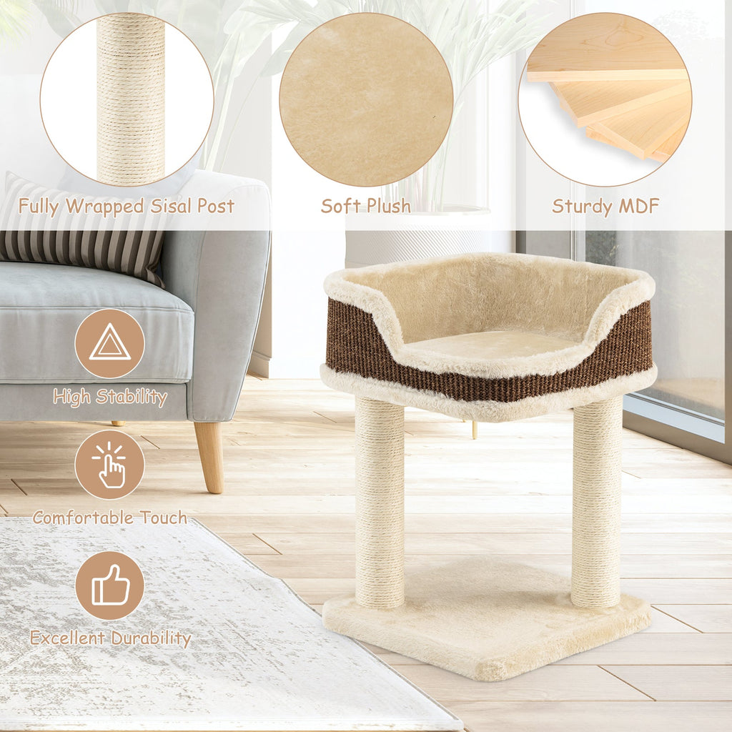 NNECW Compact Cat Tree Tower for Scratching Relaxing &amp Sleeping-Beige